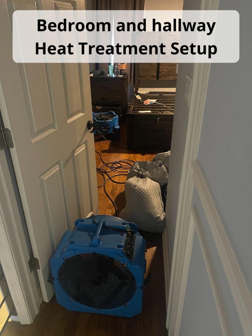 bedroom and hallway bed bug heat treatment setup